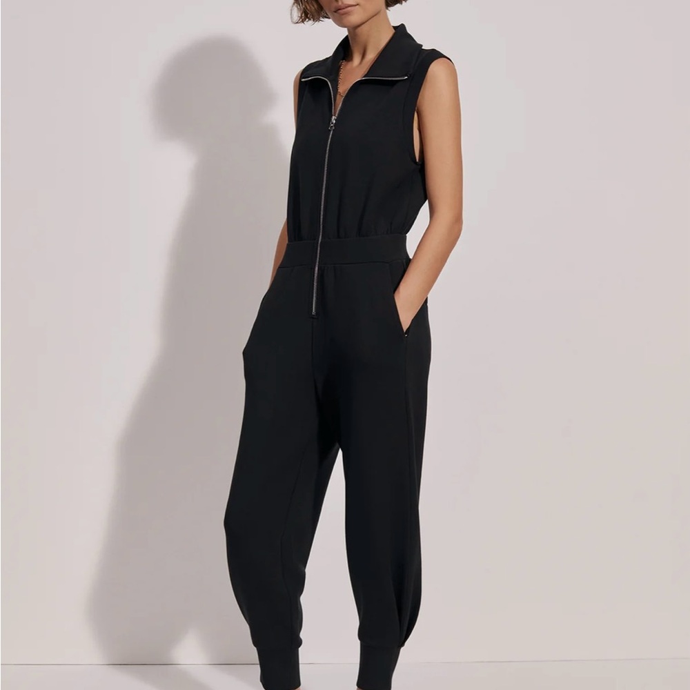Varley Black Zip-Front Sleeveless Jumpsuit